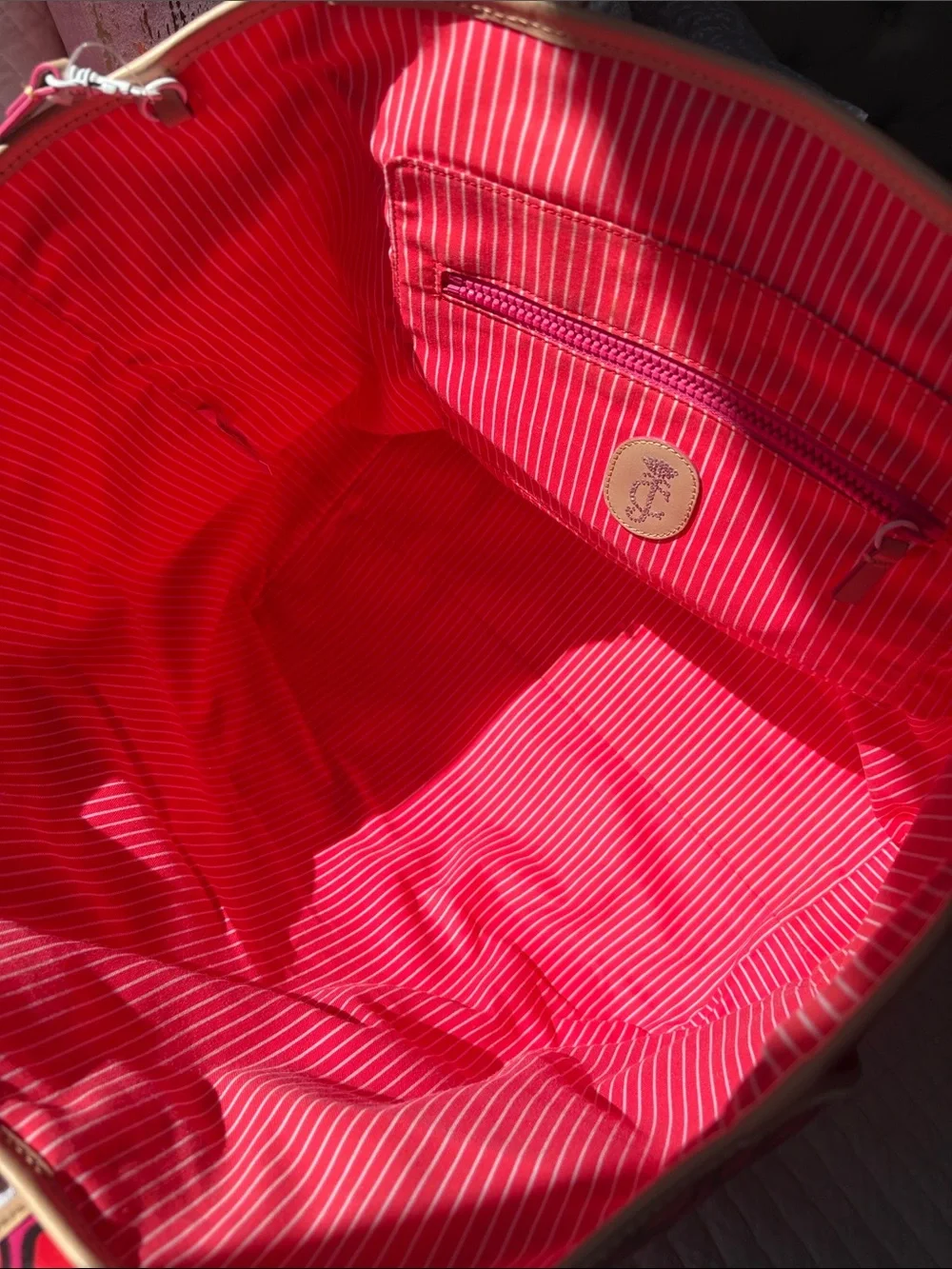 Juicy Couture Pink and Orange Large Geometric Tote with Cowhide Leather Trim